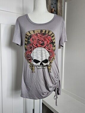 Harley Davidson Women's Bling Skull Roses Cinched Side Tunic Tee Size Large